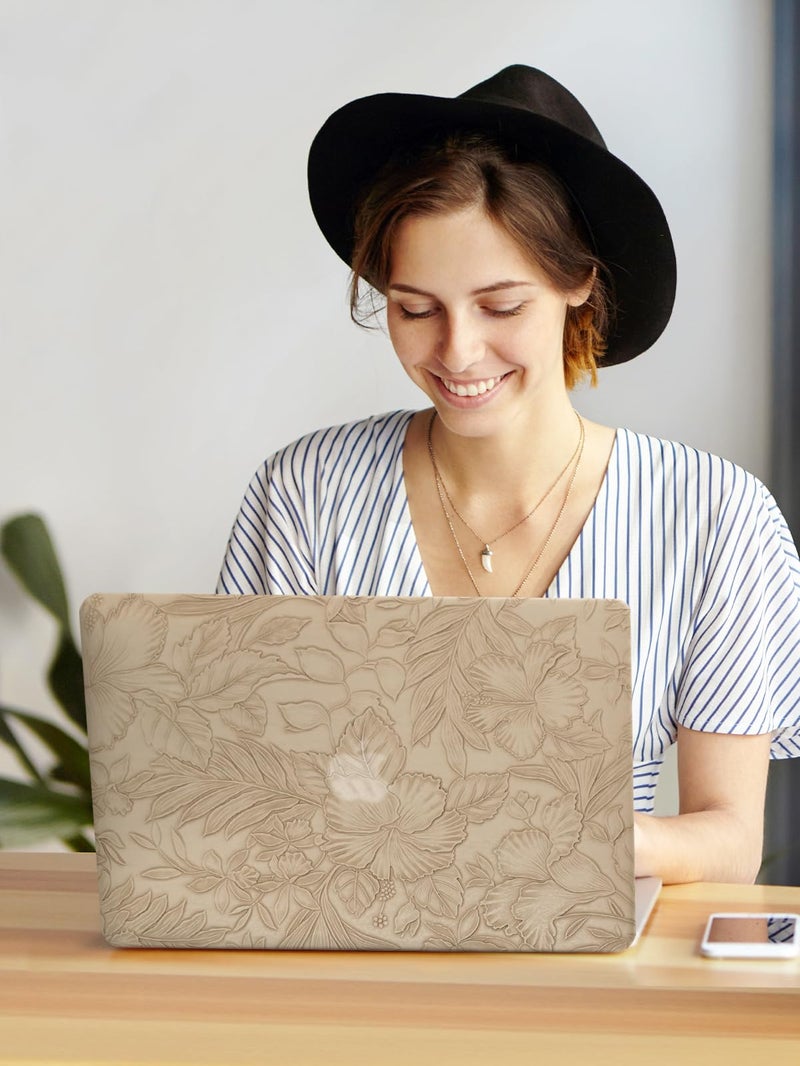 Seorsok Compatible for MacBook Pro 14 inch Case 2023-2021 M3 Pro/Max A2918 A2992 M2 A2779 M1 A2442 Touch ID Elegant Leaves Flowers Leather Hard Shell Case with Keyboard Cover Apricot Blooming Floral - Image 5
